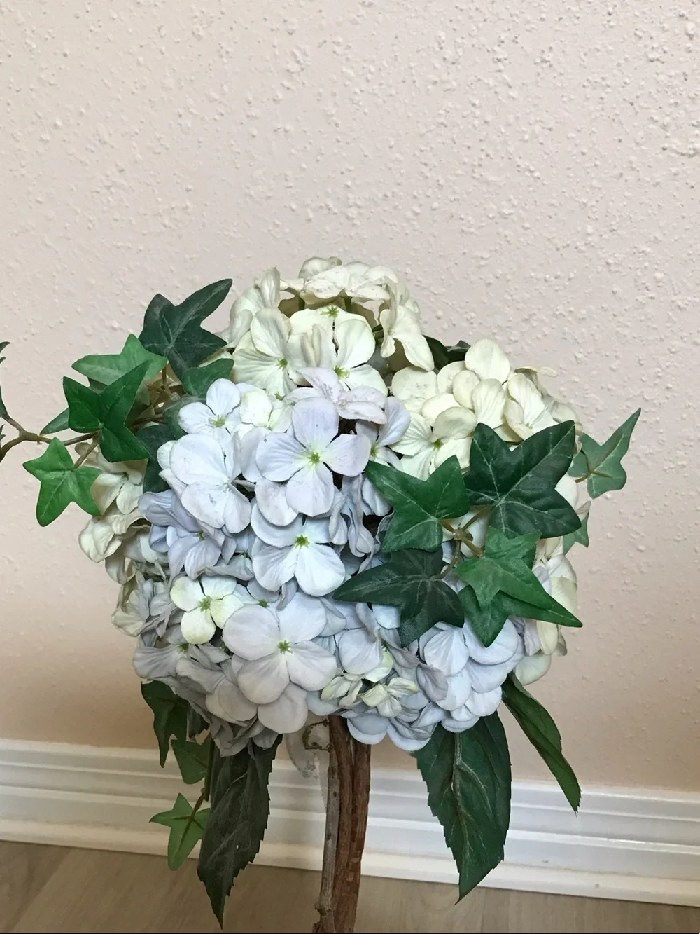 Artificial Hydrangea Topiary in Cream and Light Blue - Home Accents